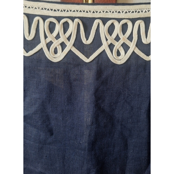 Talbots Navy Blue Linen Tunic with White Cord Trim Embroidery - Picture 11 of 14